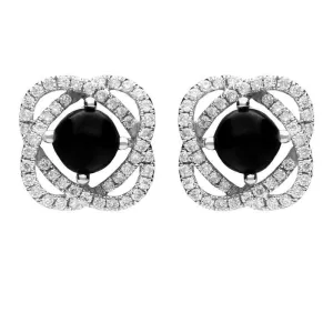 18ct White Gold Whitby Jet 0.31ct Diamond Swirl Stud Earrings