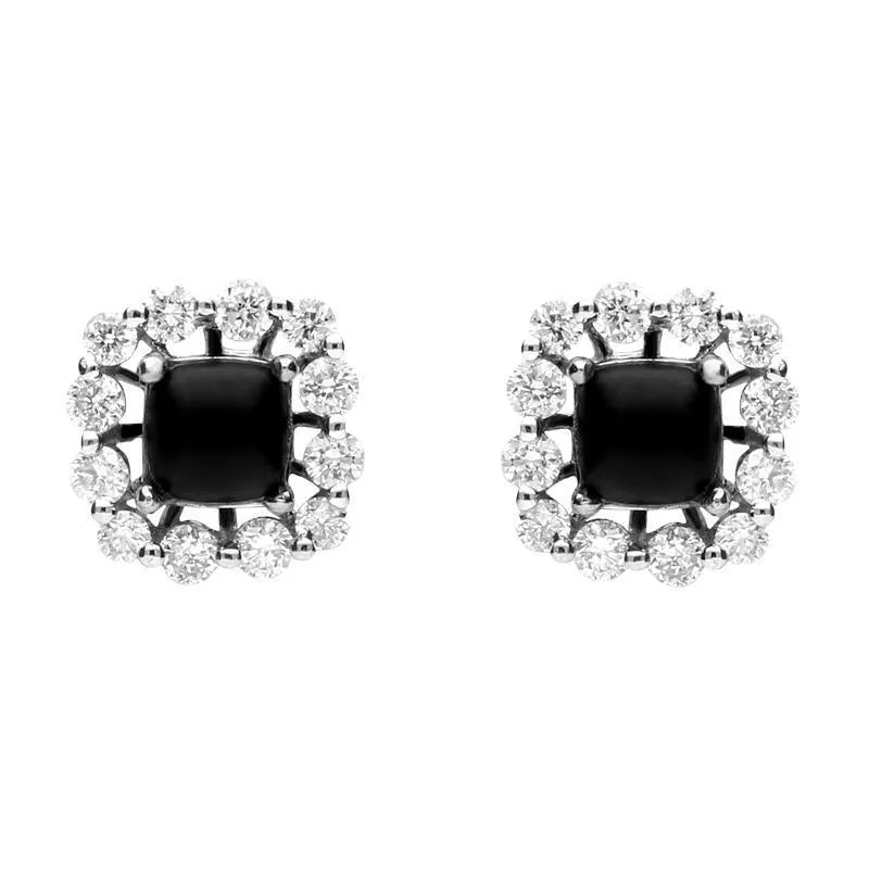 18ct White Gold Whitby Jet 0.32ct Diamond Cushion Stud Earrings