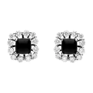 18ct White Gold Whitby Jet 0.32ct Diamond Cushion Stud Earrings