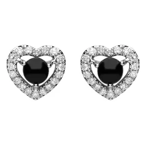 18ct White Gold Whitby Jet 0.33ct Diamond Heart Stud Earrings