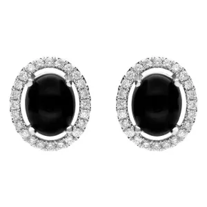 18ct White Gold Whitby Jet 0.51ct Diamond Oval Stud Earrings