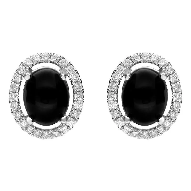 18ct White Gold Whitby Jet 0.51ct Diamond Oval Stud Earrings