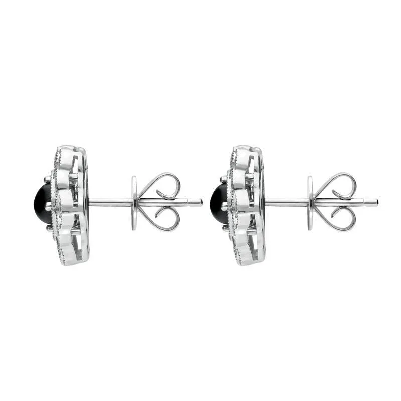 18ct White Gold Whitby Jet 0.62ct Diamond Flower Shape Stud Earrings