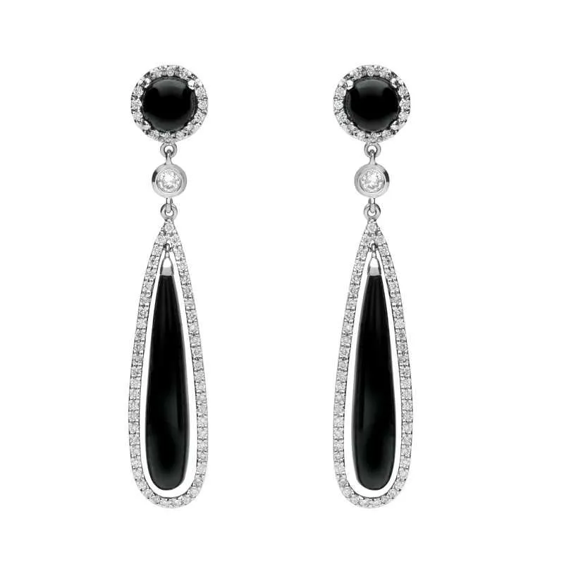 18ct White Gold Whitby Jet 0.92ct Diamond Drop Earrings