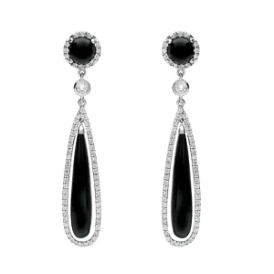 18ct White Gold Whitby Jet 0.92ct Diamond Drop Earrings