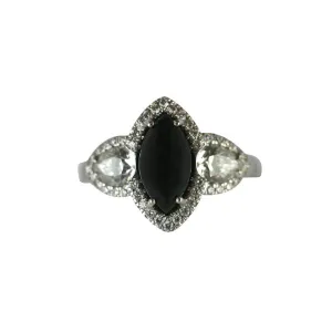 18ct White Gold Whitby Jet 1.27ct Diamond Marquise Shape Pear Shoulder Ring