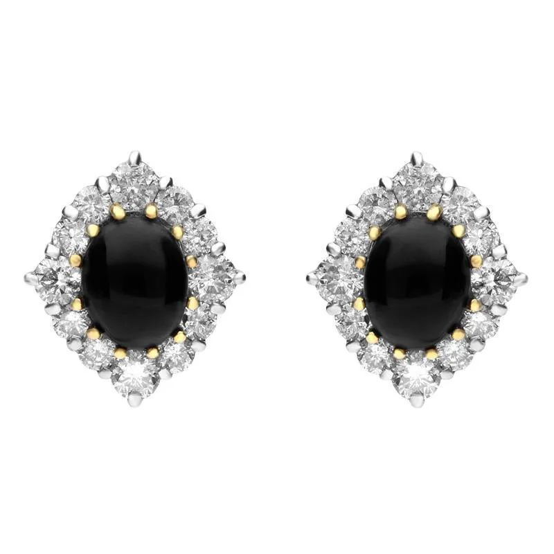 18ct White Gold Whitby Jet 1.50ct Diamond Oval Cluster Stud Earrings