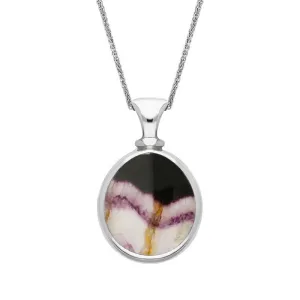 18ct White Gold Whitby Jet Blue John Small Double Sided Pear Fob Necklace