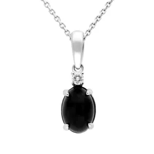 18ct White Gold Whitby Jet Diamond Claw Set Oval Necklace