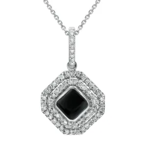 18ct White Gold Whitby Jet Diamond Double Row Octogon Shaped Necklace