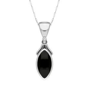 18ct White Gold Whitby Jet Diamond Marquise Necklace