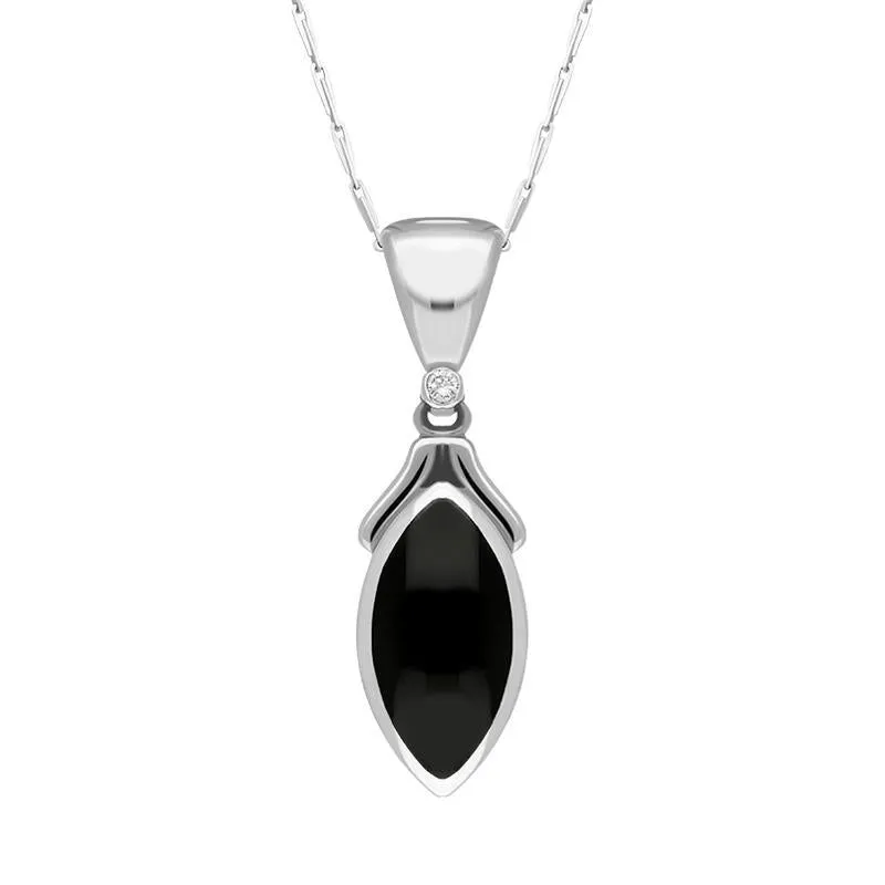 18ct White Gold Whitby Jet Diamond Marquise Necklace