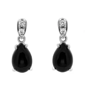 18ct White Gold Whitby Jet Diamond Pear Shaped Drop Earrings D