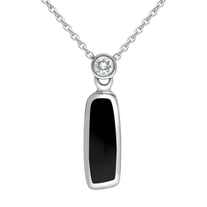 18ct White Gold Whitby Jet Diamond Small Oblong Necklace D