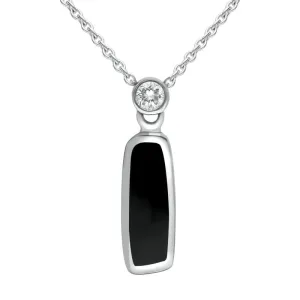 18ct White Gold Whitby Jet Diamond Small Oblong Necklace D