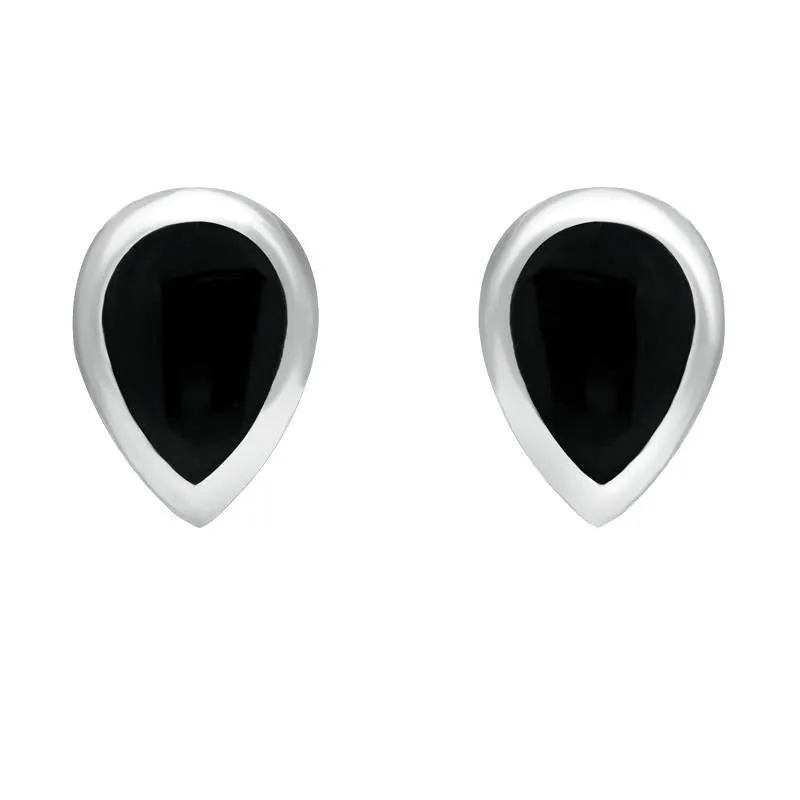 18ct White Gold Whitby Jet Dinky Teardrop Stud Earrings