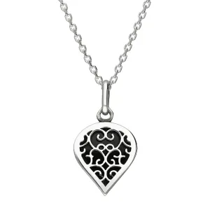 18ct White Gold Whitby Jet Flore Filigree Small Heart Necklace