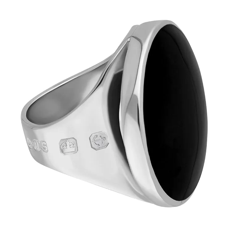18ct White Gold Whitby Jet Hallmark Medium Round Ring