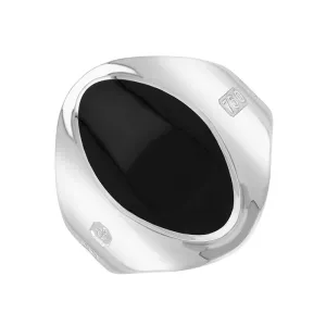 18ct White Gold Whitby Jet Hallmark Small Oval Ring