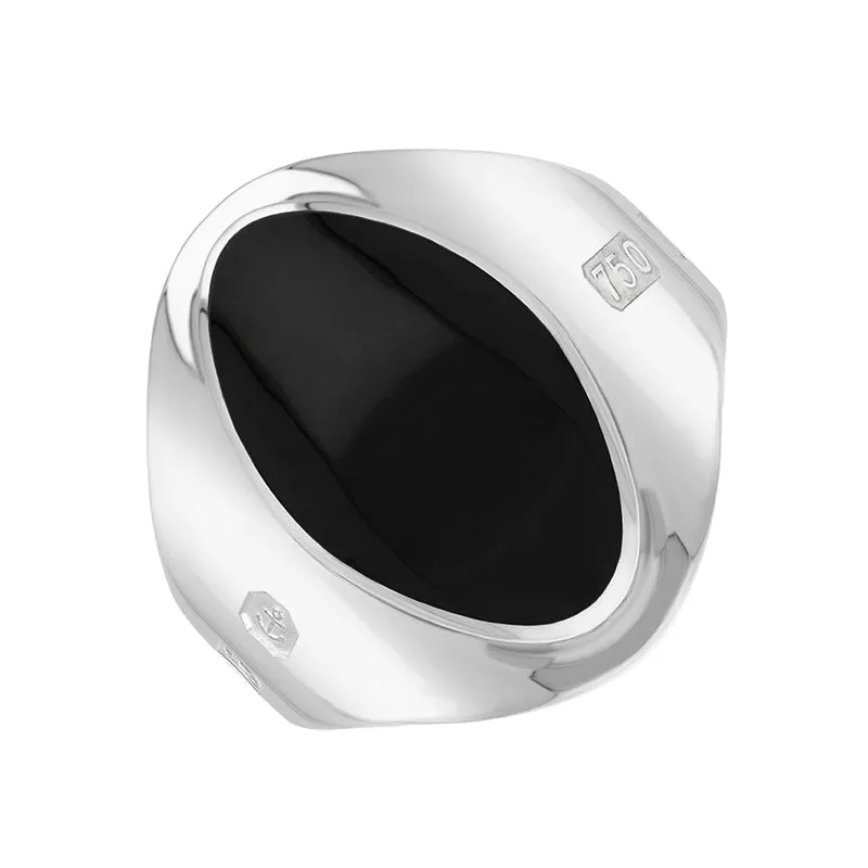 18ct White Gold Whitby Jet King's Coronation Hallmark Small Oval Ring D