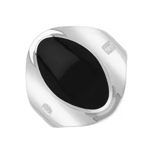 18ct White Gold Whitby Jet King's Coronation Hallmark Small Oval Ring D