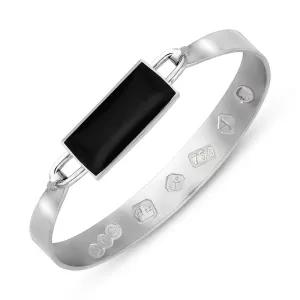 18ct White Gold Whitby Jet King's Coronation Hallmark Wide Oblong Bangle D