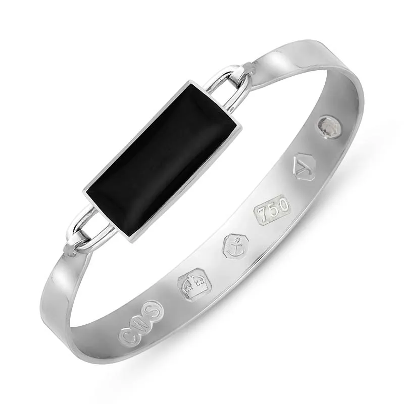 18ct White Gold Whitby Jet King's Coronation Hallmark Wide Oblong Bangle D