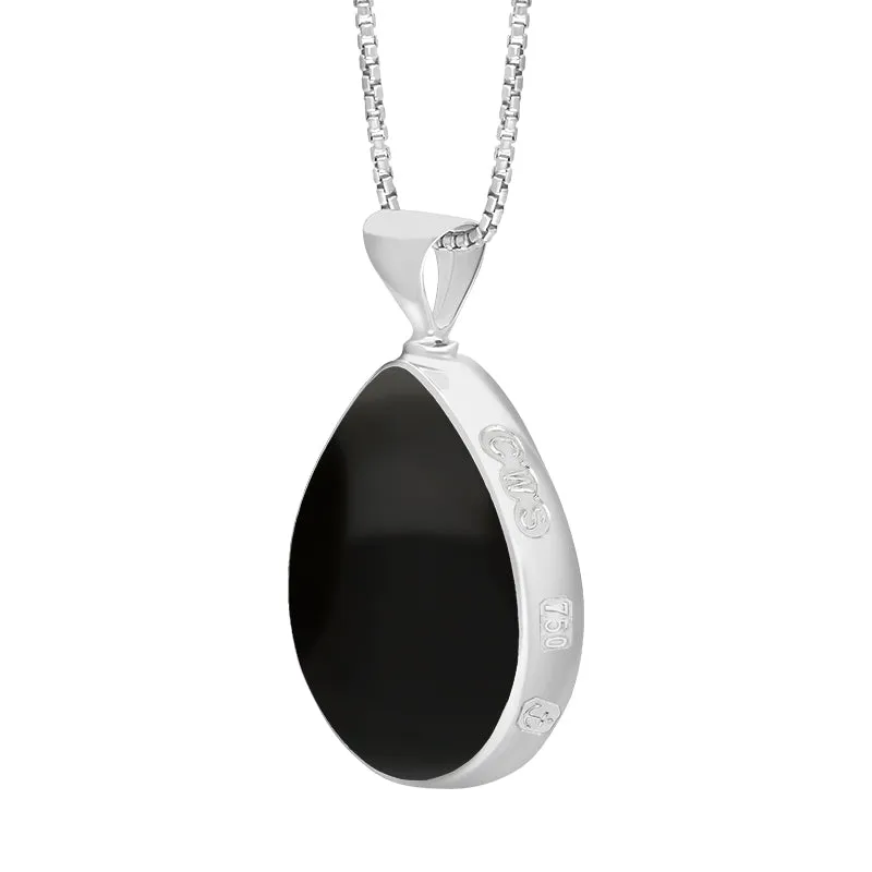 18ct White Gold Whitby Jet Lapis King's Coronation Hallmark Double Sided Pear-shaped Necklace D