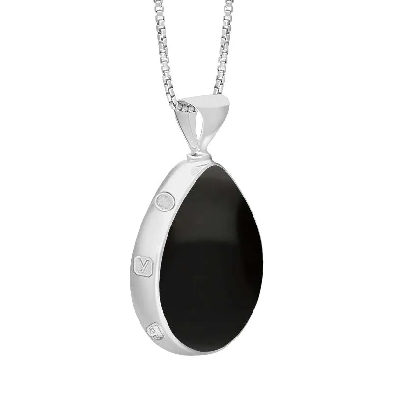 18ct White Gold Whitby Jet Lapis King's Coronation Hallmark Double Sided Pear-shaped Necklace D