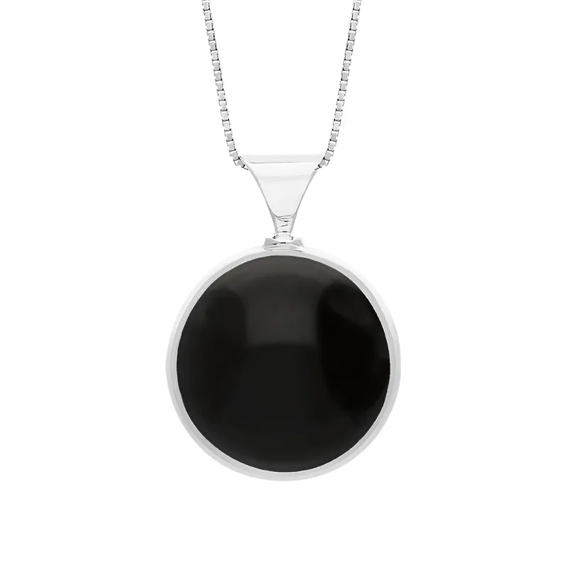 18ct White Gold Whitby Jet Lapis King's Coronation Hallmark Double Sided Round Necklace D