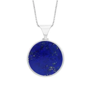 18ct White Gold Whitby Jet Lapis King's Coronation Hallmark Double Sided Round Necklace D