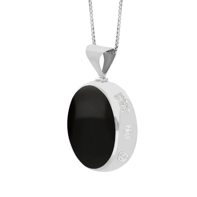 18ct White Gold Whitby Jet Lapis King's Coronation Hallmark Double Sided Round Necklace D