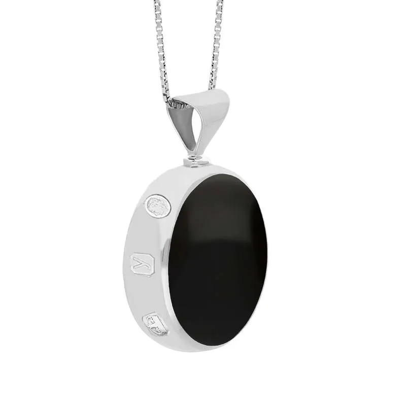 18ct White Gold Whitby Jet Lapis King's Coronation Hallmark Double Sided Round Necklace D