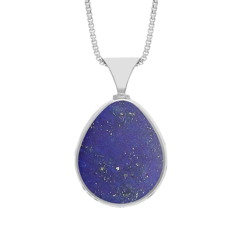 18ct White Gold Whitby Jet Lapis Lazuli Hallmark Double Sided Pear-shaped Necklace