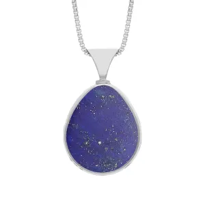 18ct White Gold Whitby Jet Lapis Lazuli Hallmark Double Sided Pear-shaped Necklace