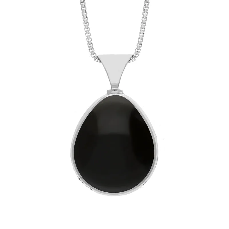 18ct White Gold Whitby Jet Lapis Lazuli Queens Jubilee Hallmark Double Sided Pear-shaped Necklace D