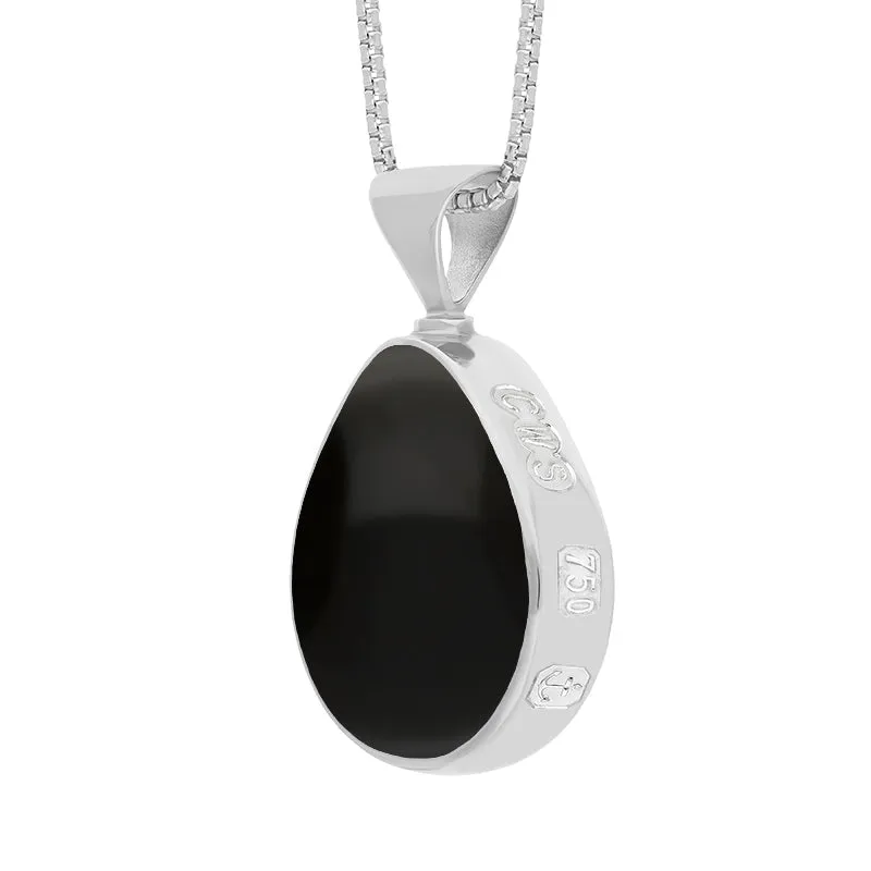 18ct White Gold Whitby Jet Lapis Lazuli Queens Jubilee Hallmark Double Sided Pear-shaped Necklace D