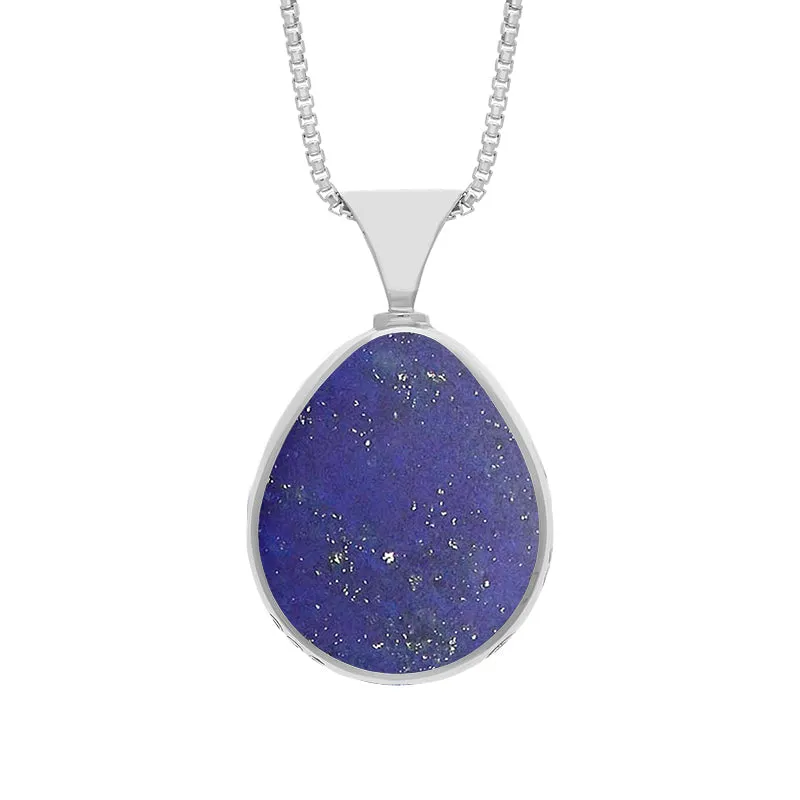 18ct White Gold Whitby Jet Lapis Lazuli Queens Jubilee Hallmark Double Sided Pear-shaped Necklace D