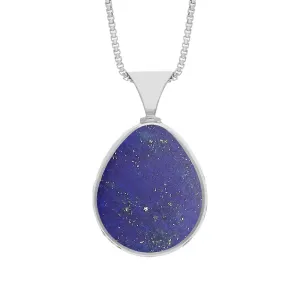 18ct White Gold Whitby Jet Lapis Lazuli Queens Jubilee Hallmark Double Sided Pear-shaped Necklace D
