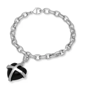 18ct White Gold Whitby Jet Large Cross Heart Charm Bracelet