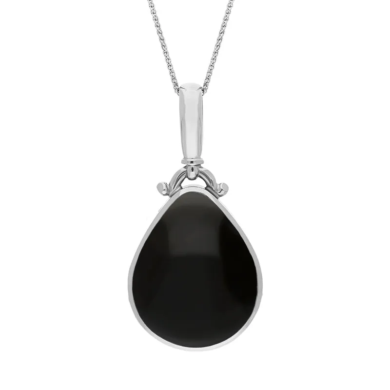 18ct White Gold Whitby Jet Malachite Double Sided Pear Fob Necklace