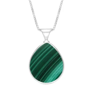 18ct White Gold Whitby Jet Malachite Queens Jubilee Hallmark Double Sided Pear-shaped Necklace D