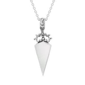18ct White Gold Whitby Jet Mother Of Pearl Double Sided Dagger Fob Necklace