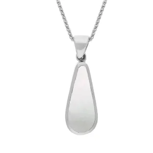 18ct White Gold Whitby Jet Mother Of Pearl Double Sided Pear Cut Fob Necklace