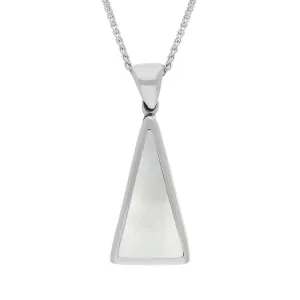 18ct White Gold Whitby Jet Mother Of Pearl Double Sided Triangular Fob Necklace