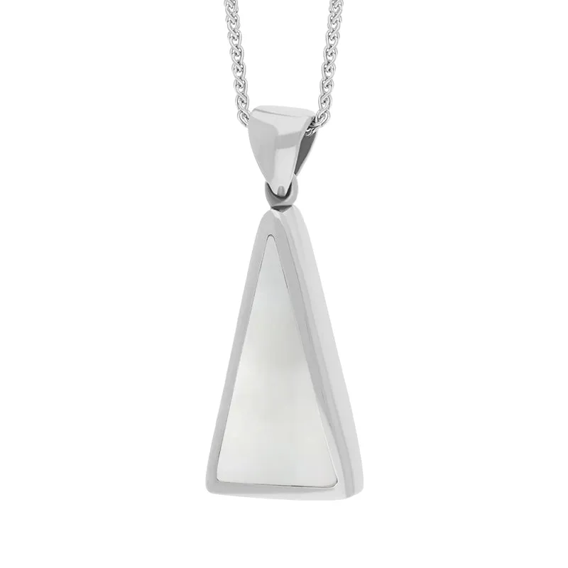 18ct White Gold Whitby Jet Mother Of Pearl Double Sided Triangular Fob Necklace