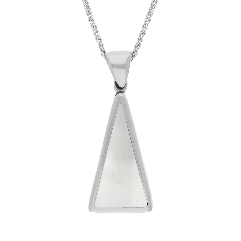 18ct White Gold Whitby Jet Mother Of Pearl Double Sided Triangular Fob Necklace