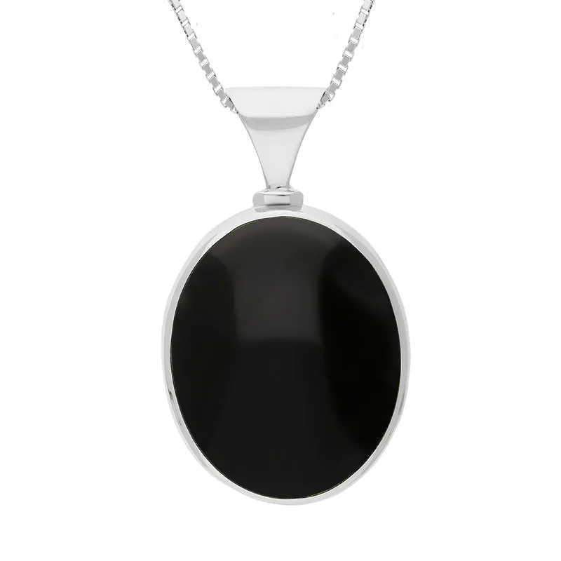 18ct White Gold Whitby Jet Mother of Pearl Queens Jubilee Hallmark Double Sided Oval Necklace D