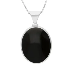 18ct White Gold Whitby Jet Mother of Pearl Queens Jubilee Hallmark Double Sided Oval Necklace D