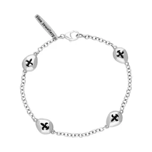 18ct White Gold Whitby Jet Oval Fleur De Lis Detail Four Stone Bracelet